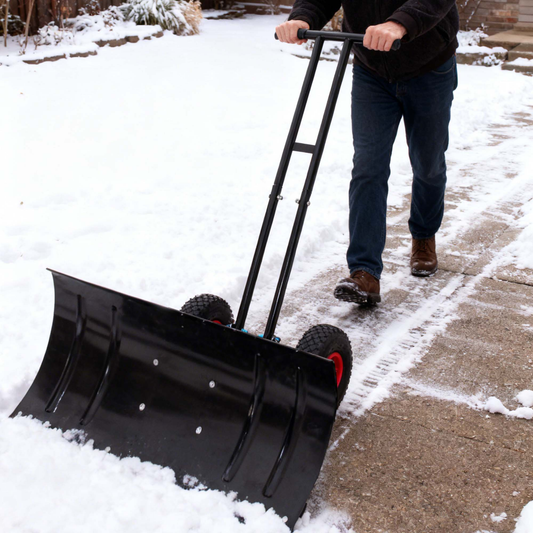 RocVanc 30" Galvanized Blade Snow Shovel w/ 2 Wheels, Heavy Duty Rolling Snow Pusher, 5-Level Adjustable Handle & Blade Angle for Driveway Walkway